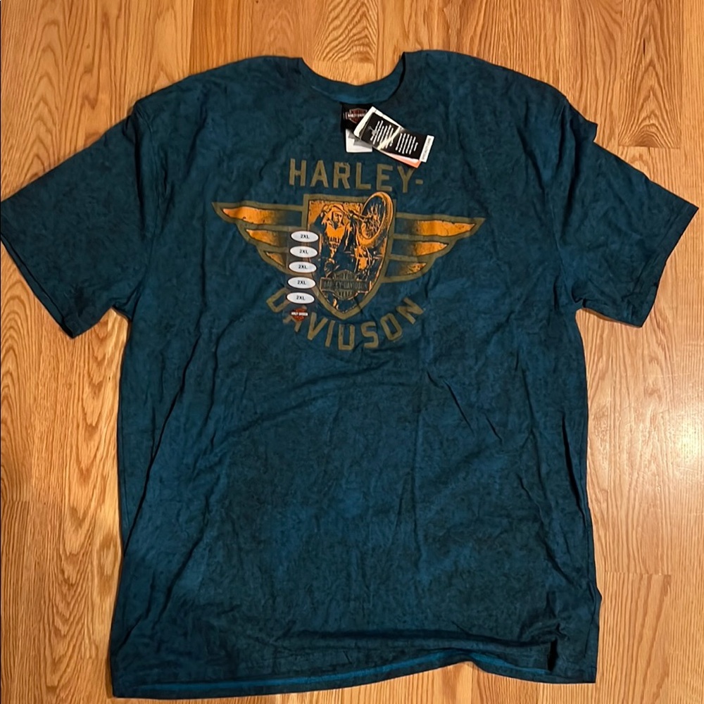 Harley-Davidson Blue Short Sleeve Tee with Graphic Design